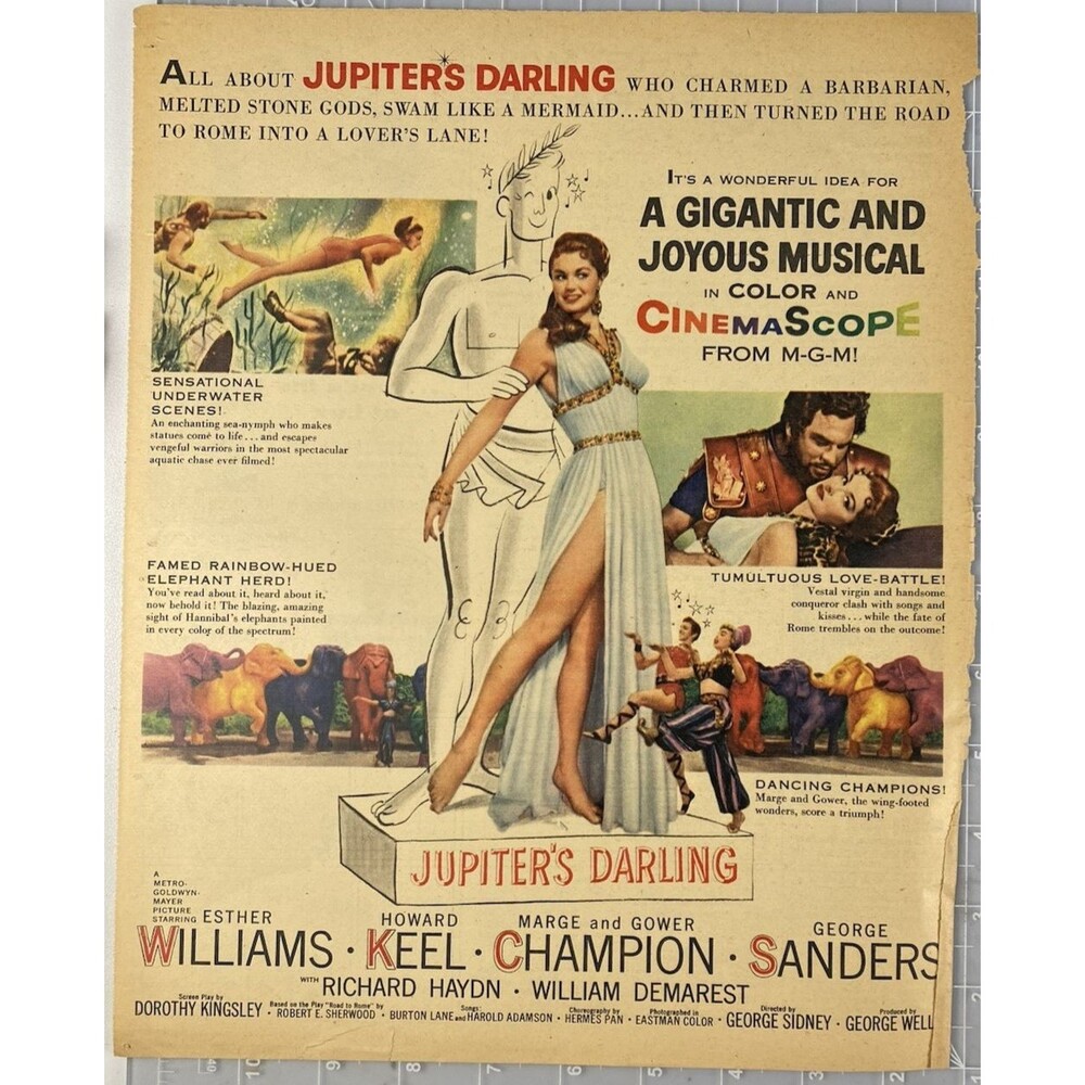 Jupiter's Darling" Movie Vintage Print Ad Circa 1955 Ester Williams-Howard Keel